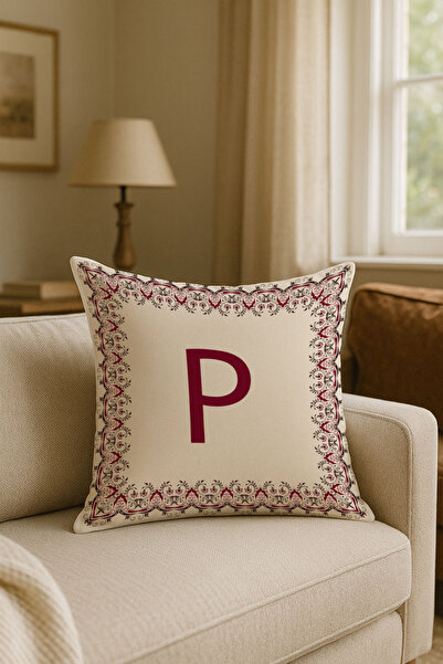 LadiesHome Litera P Burgundy - Bej Husă de pernă decorativă pentru cadou Husă...