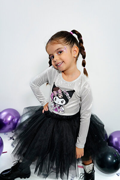 DUCA KIDS Σετ 2 τεμαχίων με μακρυμάνικο μπλουζάκι με θέμα το Kuromi, μαύρο και τούλινη φούστα