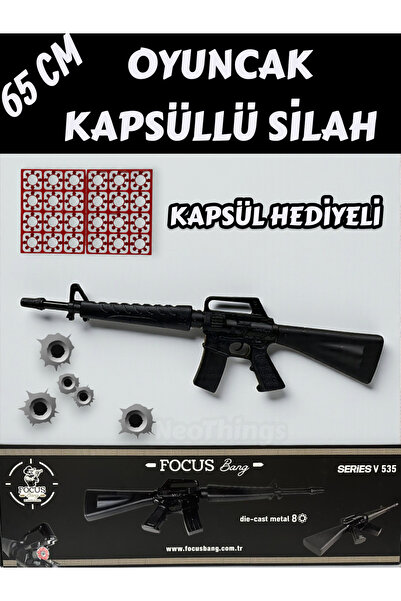 YILDIRIM OYUNCAK Metal Kapsül Atan 65 CM Büyük Boy 144 Paket Kapsül Hediyeli Metal Görünümlü Sesli Oyuncak Tüfek