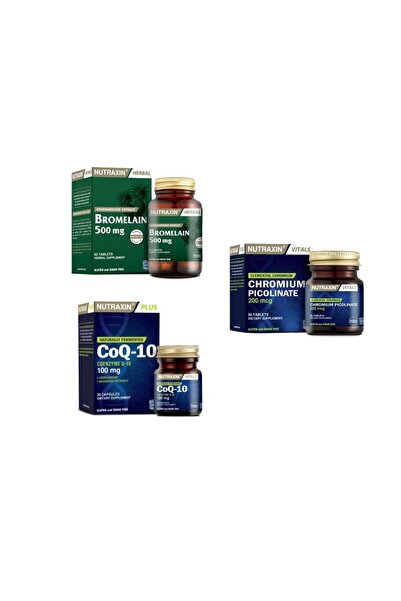 Nutraxin Coq-10 (100 Mg) 30 Capsules + Bromelain 500 Mg 60 Capsules + Chromiu...