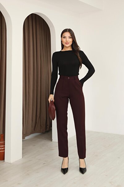 Hazel Women's Cherry Slim Fit Fabric Trousers