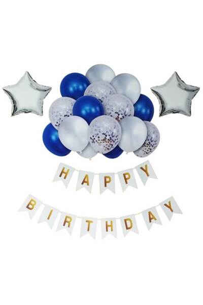 Baloane Vesele Set 17 Baloane Petrecere + Banner Alb SET266-2