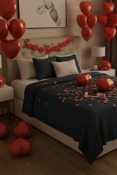 Baloncu Demmo 20'Li Kırmızı Düz Kalp Balon, 1 Adet Kaligrafi banner, 1 Paket ...