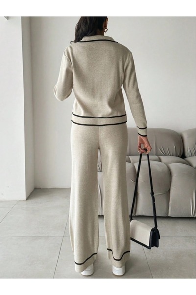 STF MODA Σετ πλεκτών ενδυμάτων με λαιμόκοψη πόλο, μοντέλο Sailor, χρώμα πέτρας