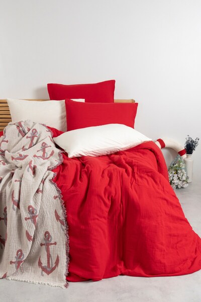 SHome Σετ Παπλωματοθήκη Διπλό Κρεβάτι 100% Βαμβακερό Μουσελίνα 200x220 cm + Σ...