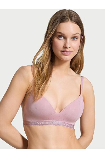 Victoria's Secret Logo Detailed Pointelle Lightly Padded Underwire-Free Bra