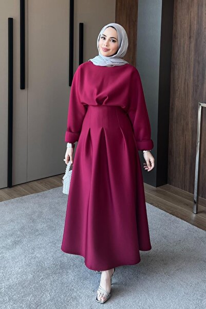 STİLBOON Belden Oturtmalı Elbise 1129 Bordo