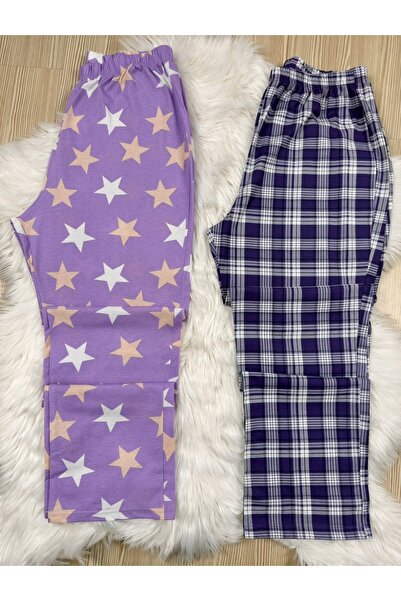 Pijamacs Purple Star and Plaid Patterned Plus Size 2-Piece Pajama Bottoms