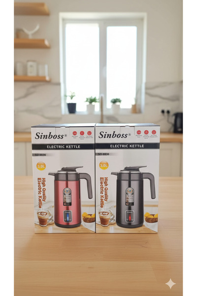 emaar fashion Sinboss 3 Litre Paslanmaz Elektrikli Kettle – Hızlı Su Isıtıcı