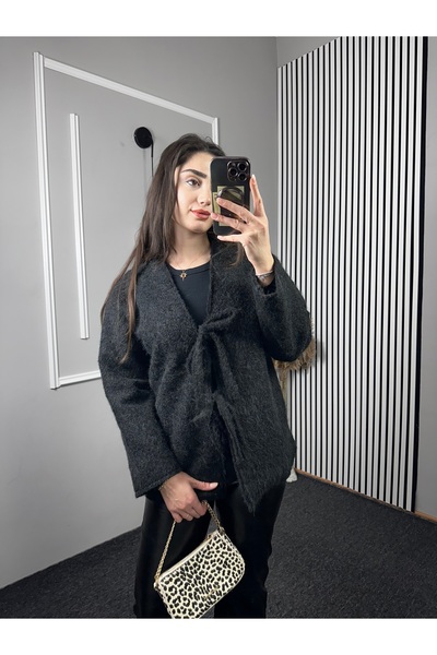 TEXXANA سترة كارديجان نسائية من الكشمير بأكمام طويلة وربطة أمامية من القطن لل...