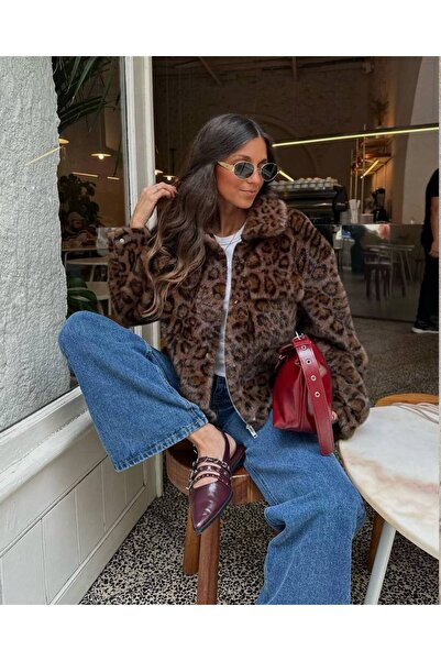 Sara Helını Leopar fermuarlı kürk