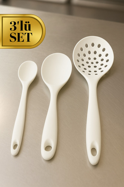 BRE HOME 3’lü Silikon Kaşık Seti – Pilav Kaşığı, Servis Kaşığı ve Delikli Kep...