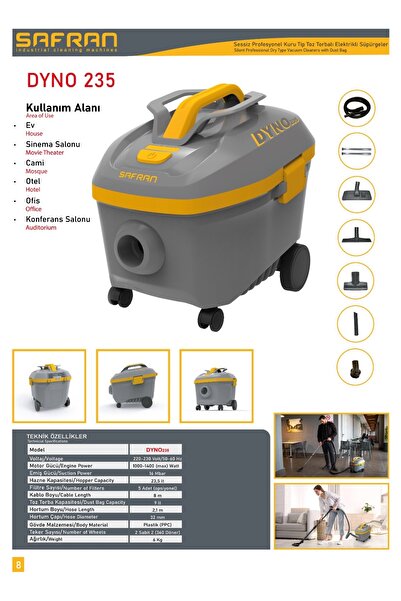 Safran DYNO 235 profesyonel sesiz kuru tip süpürge