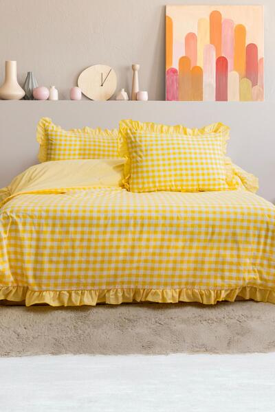 BESTİNA GOLD Single Bedding Set Cotton with Ruffle Trim Overlocked