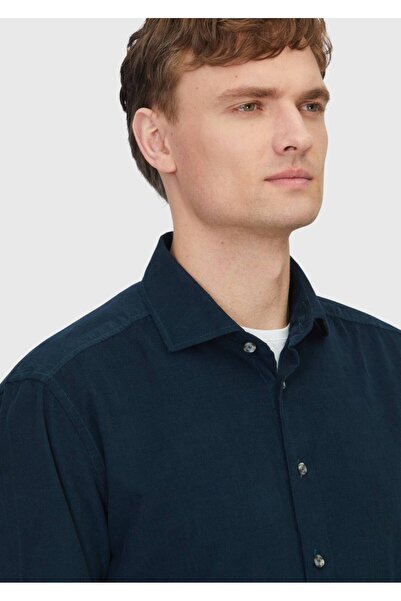 Ramsey Petrol Plain Woven Velvet Casual 100% Cotton Shirt