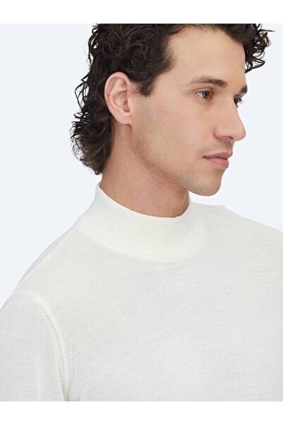 Kip Pulover din tricotaj din amestec de lână jacquard cu jumătate de gât înalt ecru