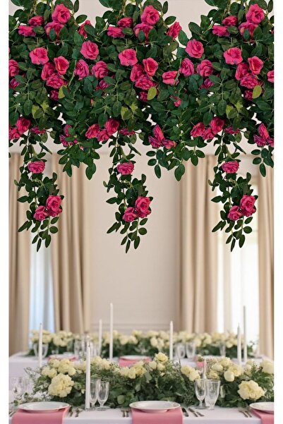 SanatFlowers Sanat Flowers Lüks Pembe Sarkıt Güllü Yapay Çiçek 90 cm 6 Dallı Dekoratif Bitki