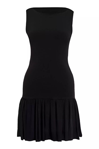 Keikei Siyah örme Kolsuz Kısa Elbise