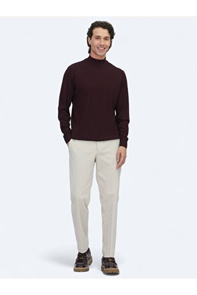 Kip Burgundy Half Turtleneck Jacquard Wool Blended Sweater