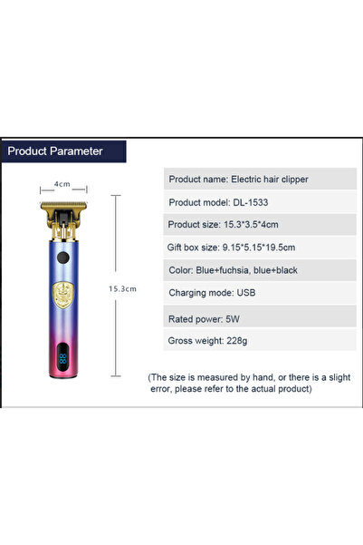 daling Professional hair clipper - stainless steel blades, 120 min battery life, USB, metal design