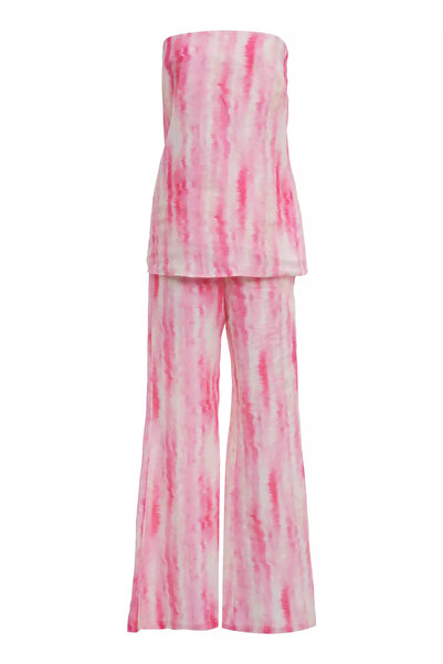 Keikei Desenli Keten Kolsuz Uzun Takım