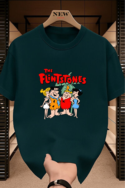 New Shine The Flintstones cu imprimeu Unisex supradimensionat tricou