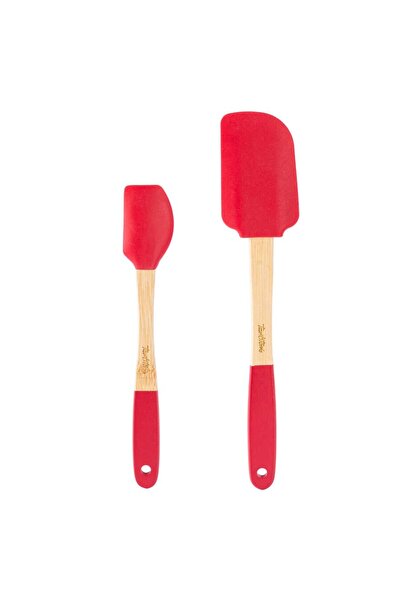 Tantitoni Red Silicone Double Spatula Set with Bamboo Handle