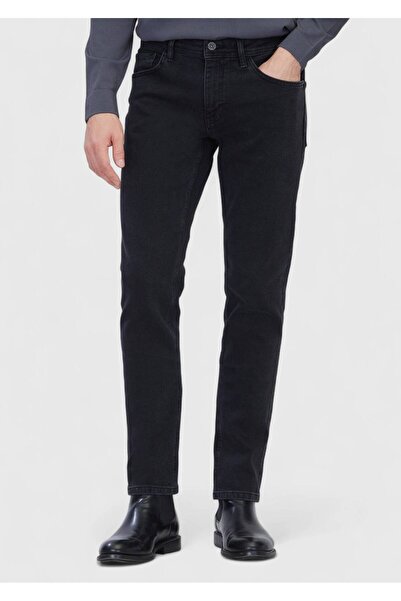 Ramsey Anthracite Straight Slim Fit Denim Cotton Blended Trousers