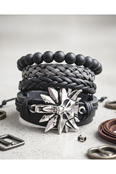 E&F Takı 4Pcs Leather Bracelet Wolf Design Adjustable Genuine Leather Bracele...