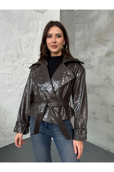 Elif Özbey Butik Brown Textured Leather Jacket