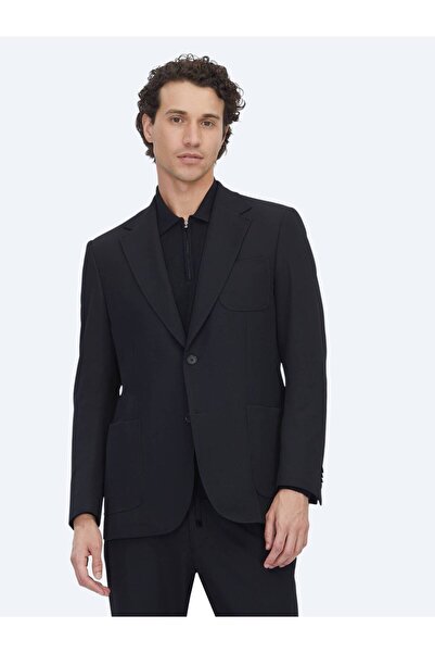 Kip Black Plain Modern Fit Knitted Suit