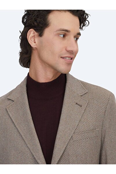 Kip Light Brown Patterned Modern Fit Wool Blend Jacket