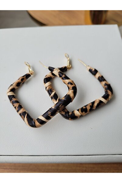 ÇAĞ MODA aksesuar leopar desenli deri kaplama küpe