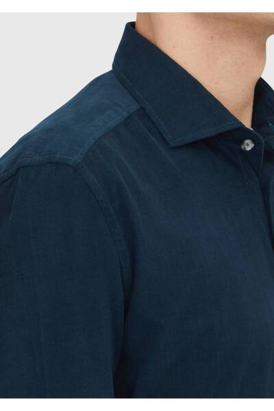 Ramsey Petrol Plain Woven Velvet Casual 100% Cotton Shirt