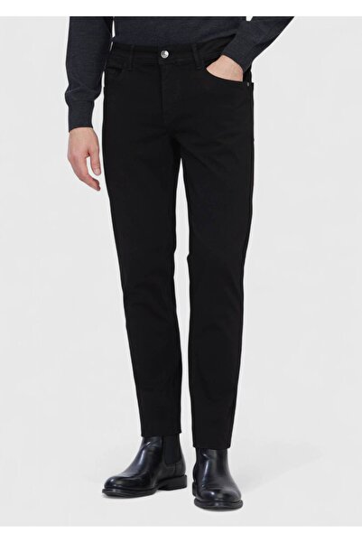 Ramsey Black Plain Woven Slim Fit Casual Cotton Blended Trousers
