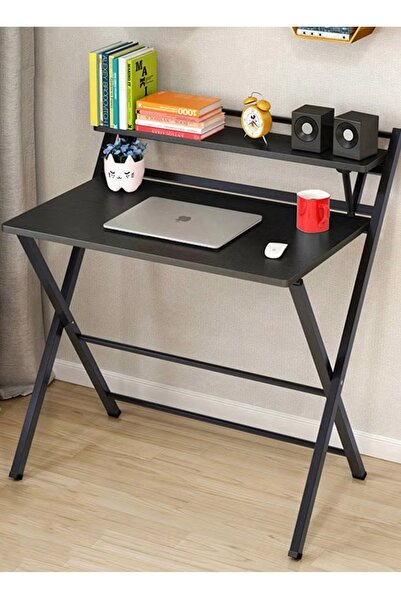 Un Foldable office table with practical design and top shelf for perfect organization