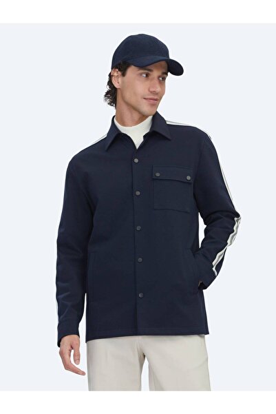 Kip Navy Blue Regular Fit Woven Overshirt