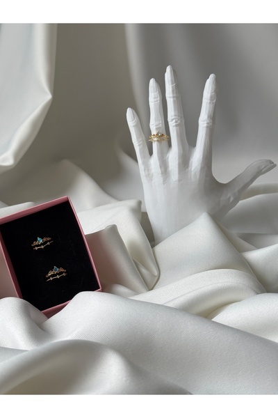 NB STEELORA خاتم موديل التاج مرصع بحجر الزركون ذهبي اللون