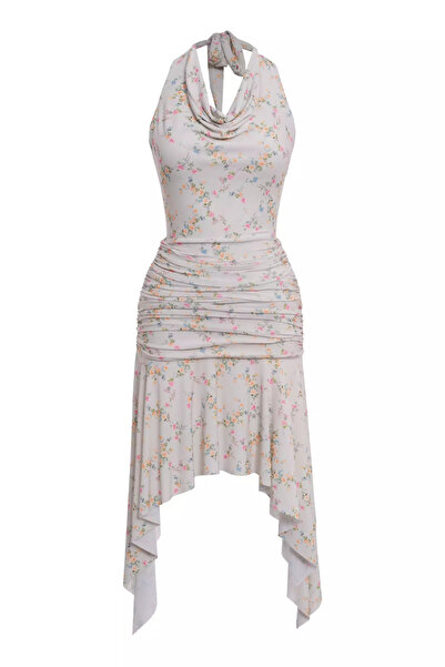 Keikei Desenli örme Kolsuz Kısa Elbise