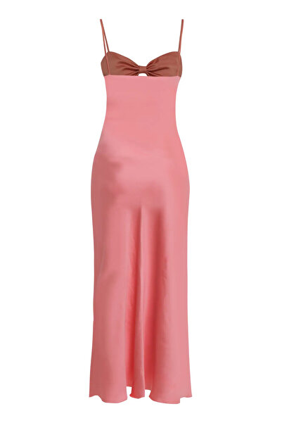 Keikei Desenli Krep Saten Kolsuz Orta Boy Elbise