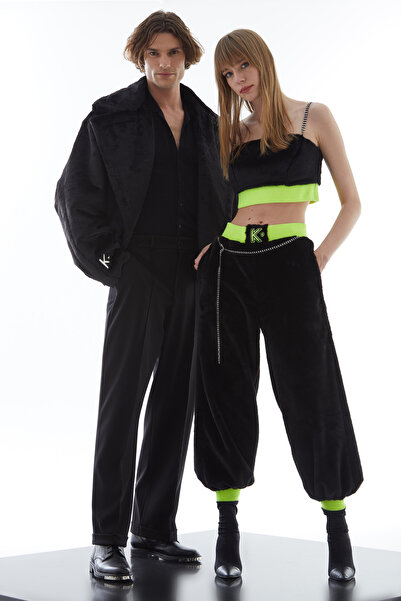 Keikei Siyah Bunny Kolsuz Kısa Crop Top