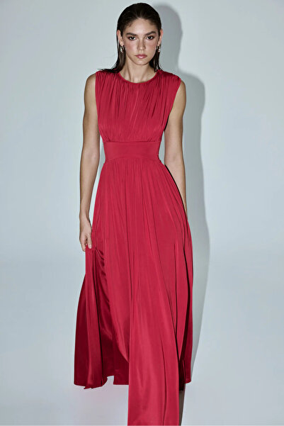 Keikei Kırmızı Sendy Kolsuz Uzun Elbise