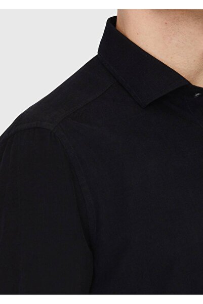 Ramsey Black Plain Woven Velvet Casual 100% Cotton Shirt