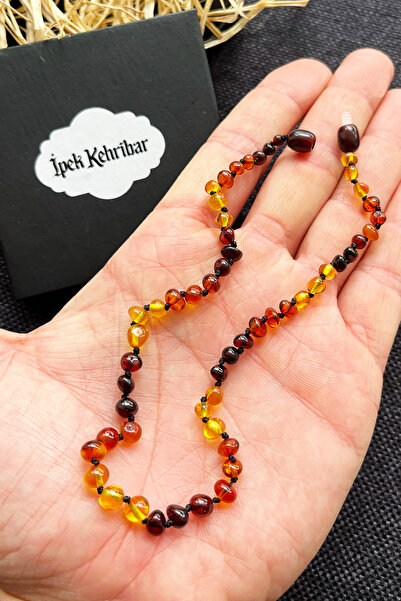 İpek Kehribar Baltic Drop Amber Necklace, Baby Kids Necklace – Original Certified Yellow-Cognac-Cherry Silk-521