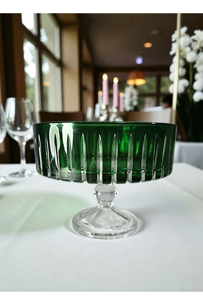 AYZ HOME Colored Cut Crystal Glass Presentation Bowl with Stand 25 cm