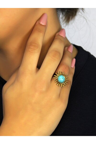 esha Natural Stone Turquoise Natural Stone Sun Model Women's Adjustable Ring Euy73F