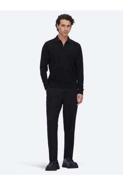 Kip Black Polo Neck Jacquard Wool Blend Knit Sweater