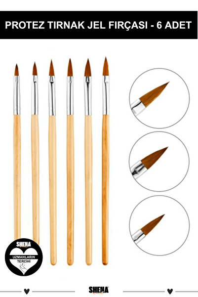 Shena Protez Tırnak Akrilik Jel Fırçası 6 Adet - Farklı Boyutlu Builder Jel F...