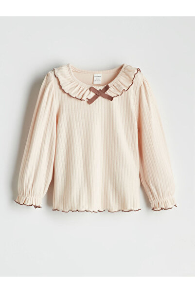 LC Waikiki Lcw Kids Beige Peter Pan collar Ruffled Baby Girl Blouse and Leggings Pants