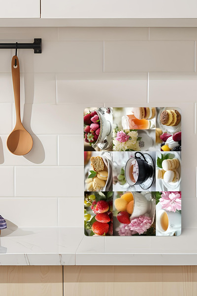 kutuTR لوح تقطيع من الزجاج المقوى بنمط وقت الشاي والوجبات الخفيفة مقاس 21×30 ...